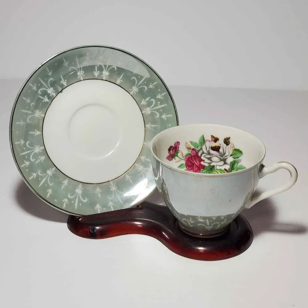 Fleur De Lis Teacup and Saucer Floral Vintage
